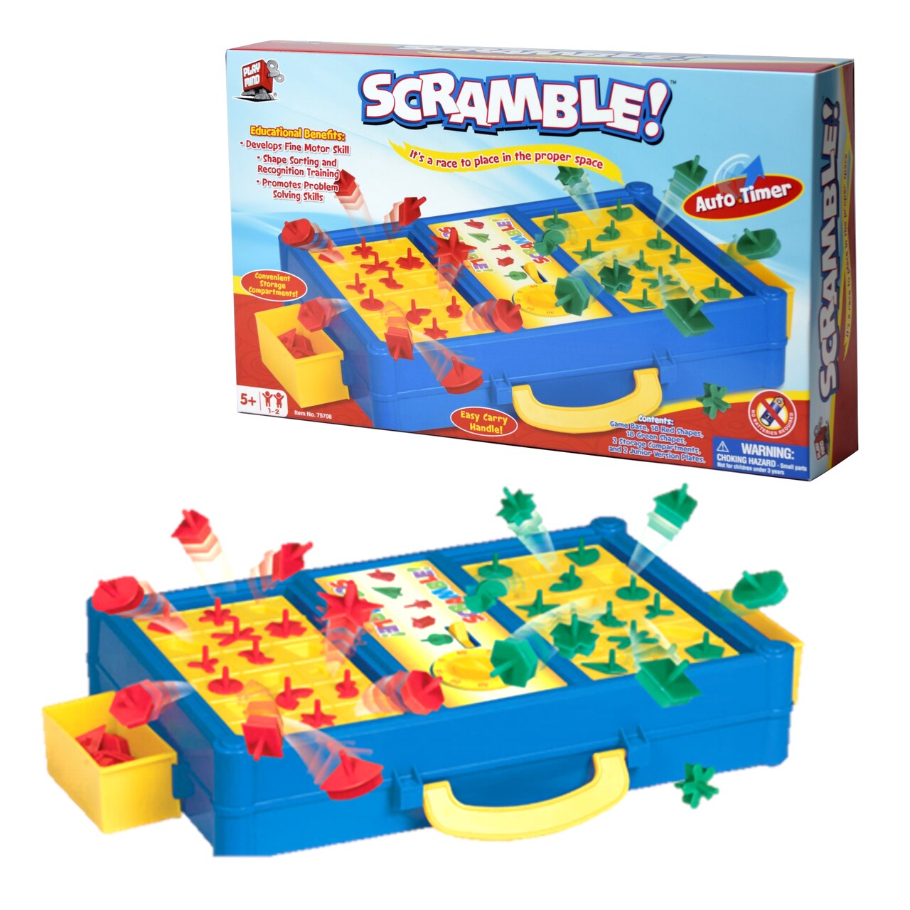 SCRAMBLE! - Shape Sorting Board Game With A Twist! Race To Match the Shapes In the Right Slots To Against Your Opponent, And Before The Time Runs Out! Promotes Shape Recognition and Problem Solving Training